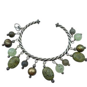 Carolyn Pollack Sterling Silver Multi-Stone Dangle Cuff Bracelet 7in Labradorite